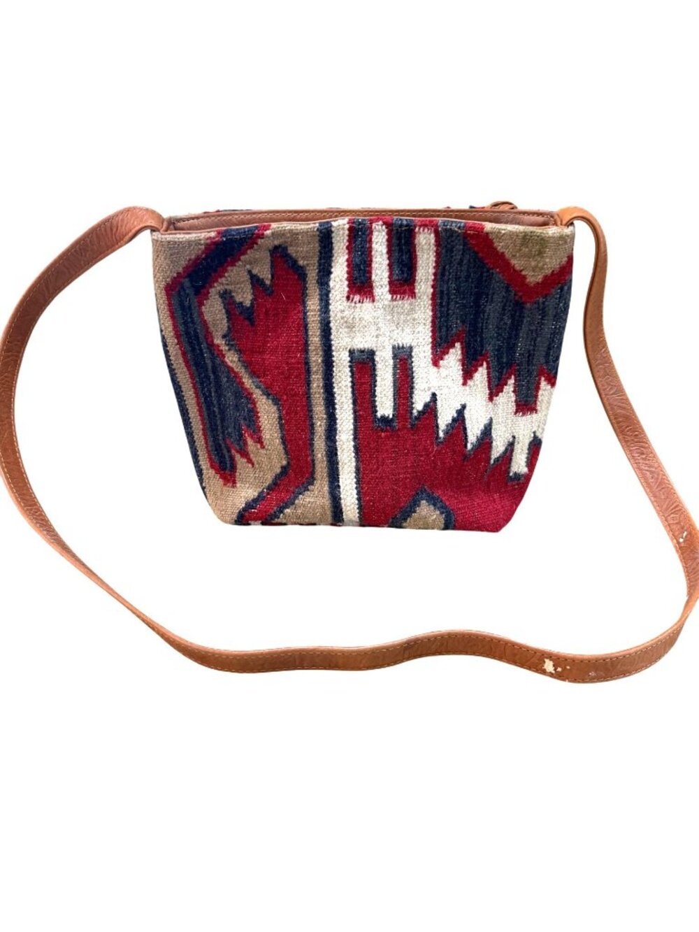 VTG Handwoven Tribal Kilim Santa Fe Southwestern Crossbody Bag Tassel Blue Red